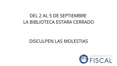 Imagen Del 2 al 5 de septiembre la biblioteca estara cerrada