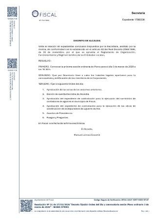 Imagen Pleno Ordinario en el Ayuntamiento de Fiscal